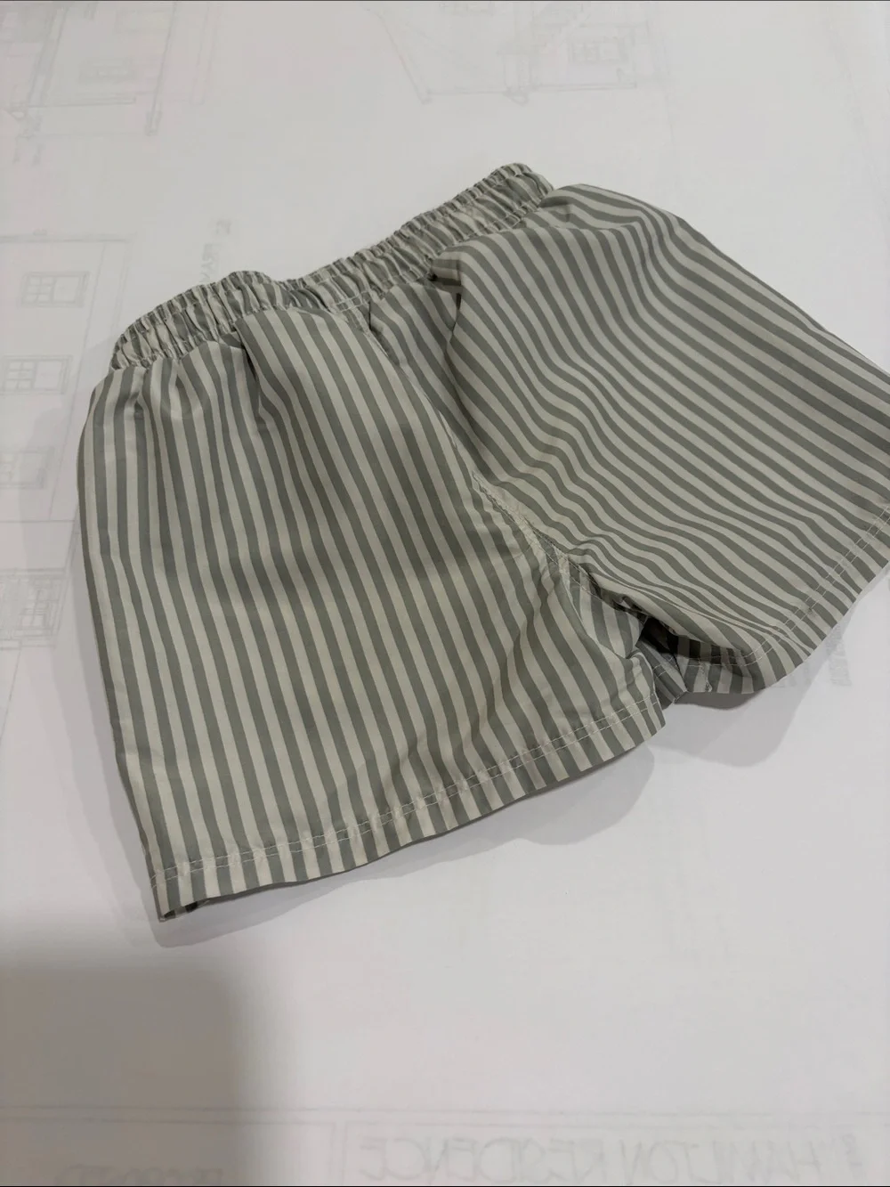 H&M Light Gray and White Striped Swim Shorts